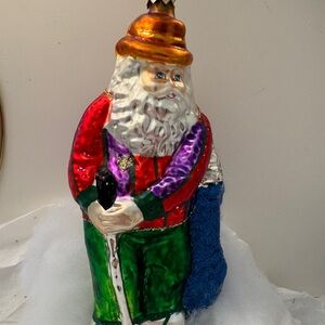Vintage Poland Glass St Nicholas Golfer Christmas Ornament Santa Golf Lover Gift